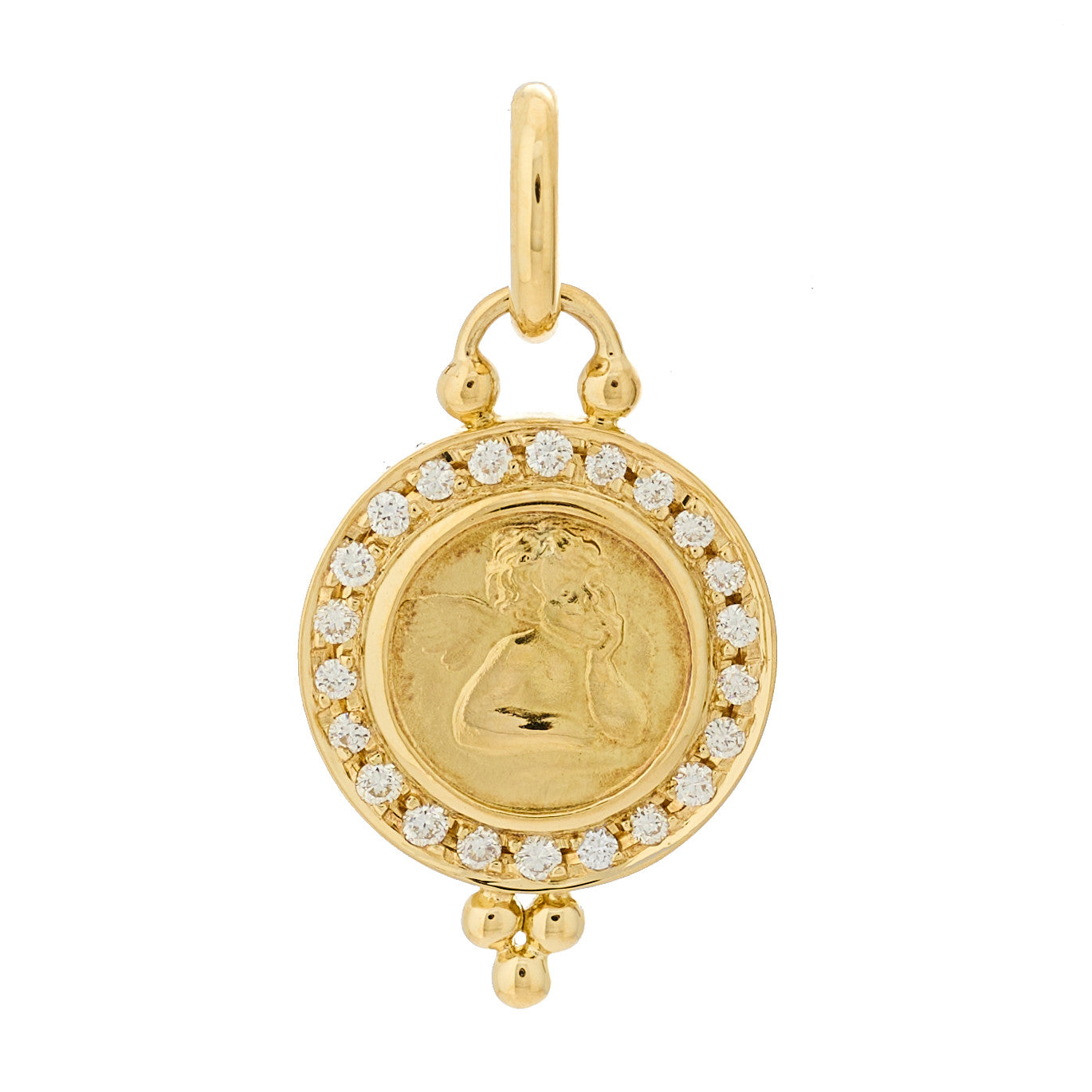 18K Yellow Gold Diamond 10mm Pave Angel Pendant