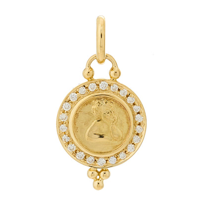 Temple St. Clair 18K Yellow Gold Diamond 10mm Pave Angel Pendant 1 of 3