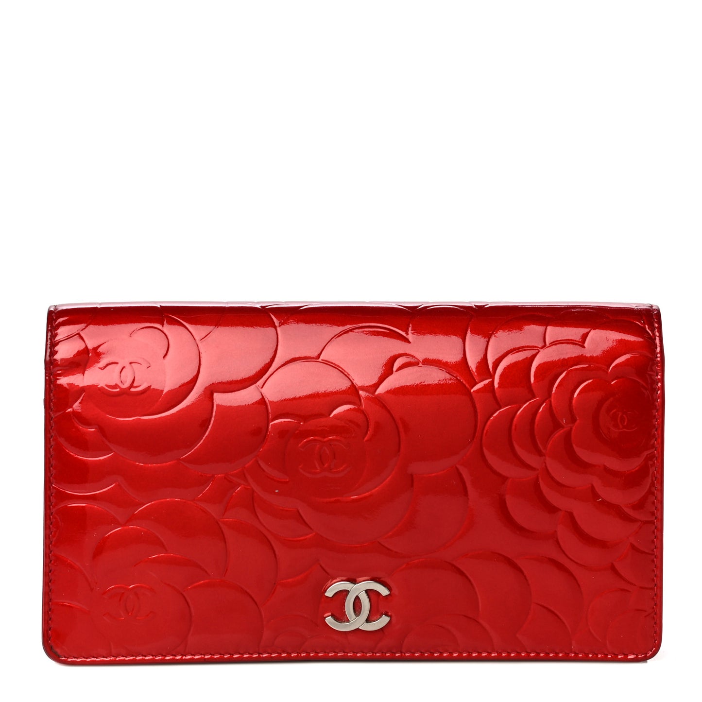 Patent Camellia Embossed Yen Wallet Red