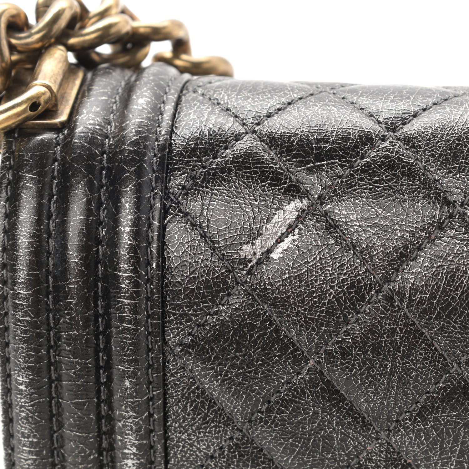 Chanel Cracked Metallic Calfskin Quilted Medium Boy Flap Dark Silver 11 of 11
