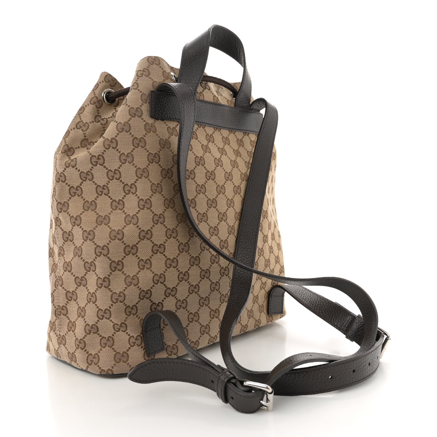 Gucci Monogram Dollar Calfskin O Drawstring Backpack Beige Ebony Testa di Moro Dark Chocolate 3 of 10