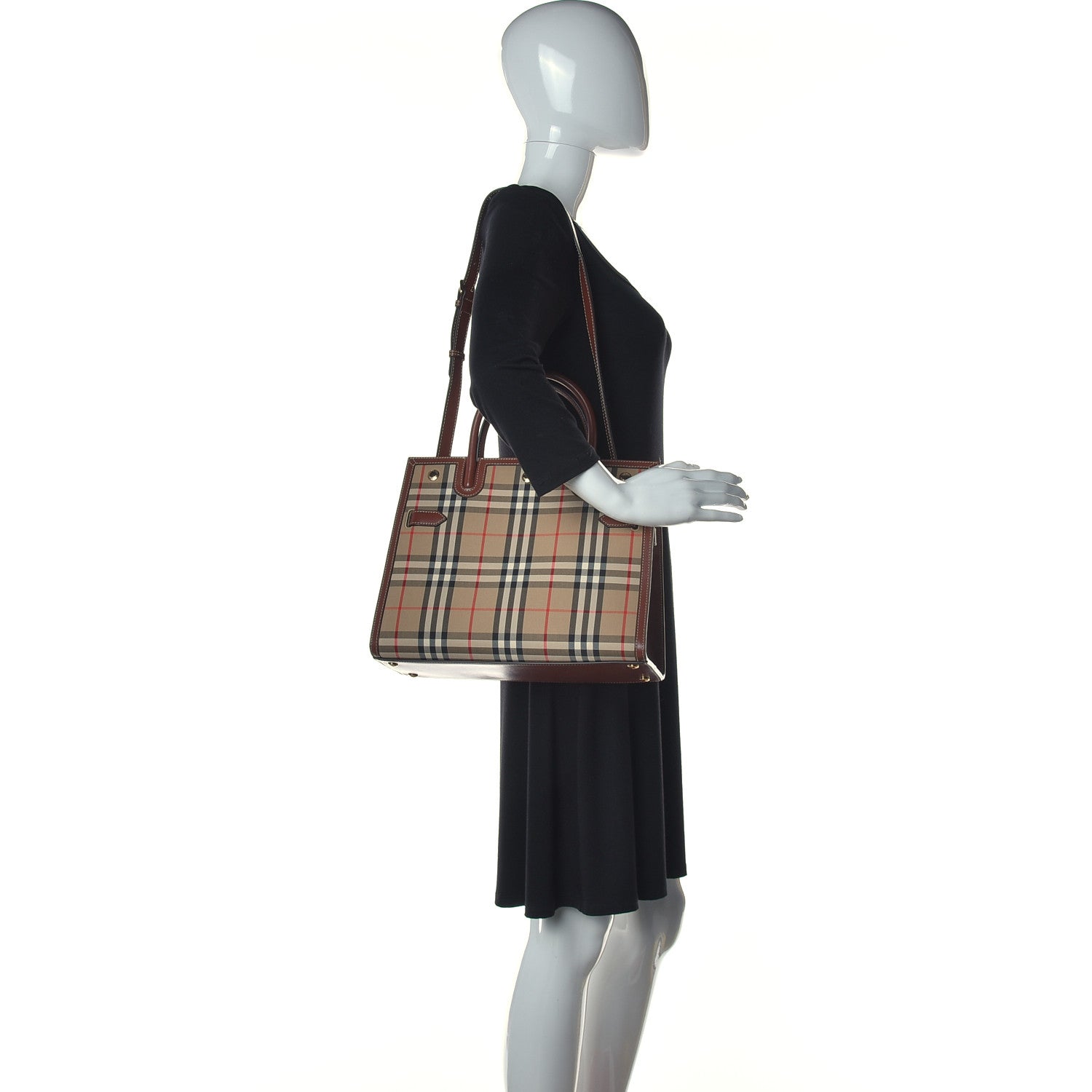 Burberry Calfskin Vintage Check Two Handle Title Bag Archive Beige 2 of 12