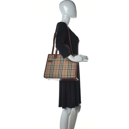 Burberry Calfskin Vintage Check Two Handle Title Bag Archive Beige 2 of 12