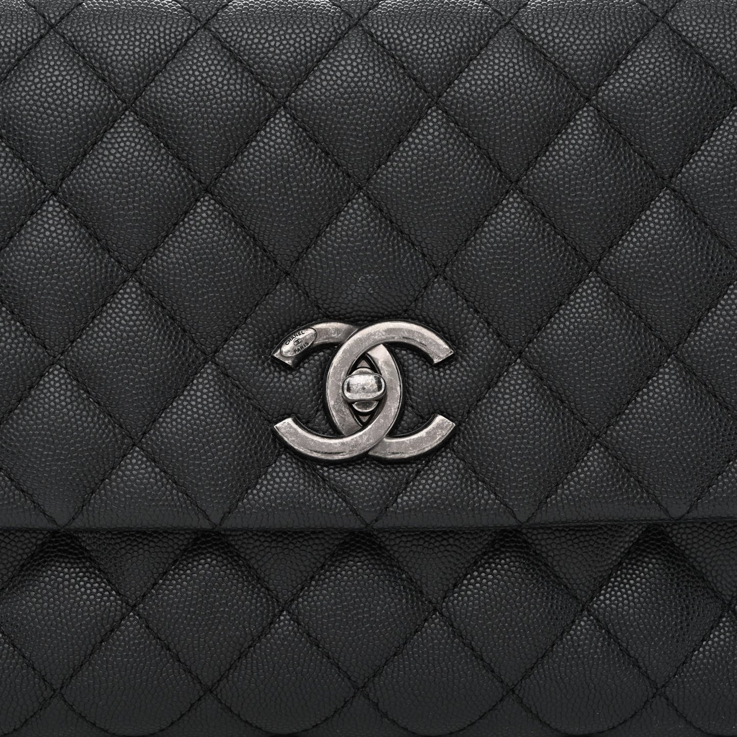 Caviar Lizard Quilted Small Coco Handle Flap Black