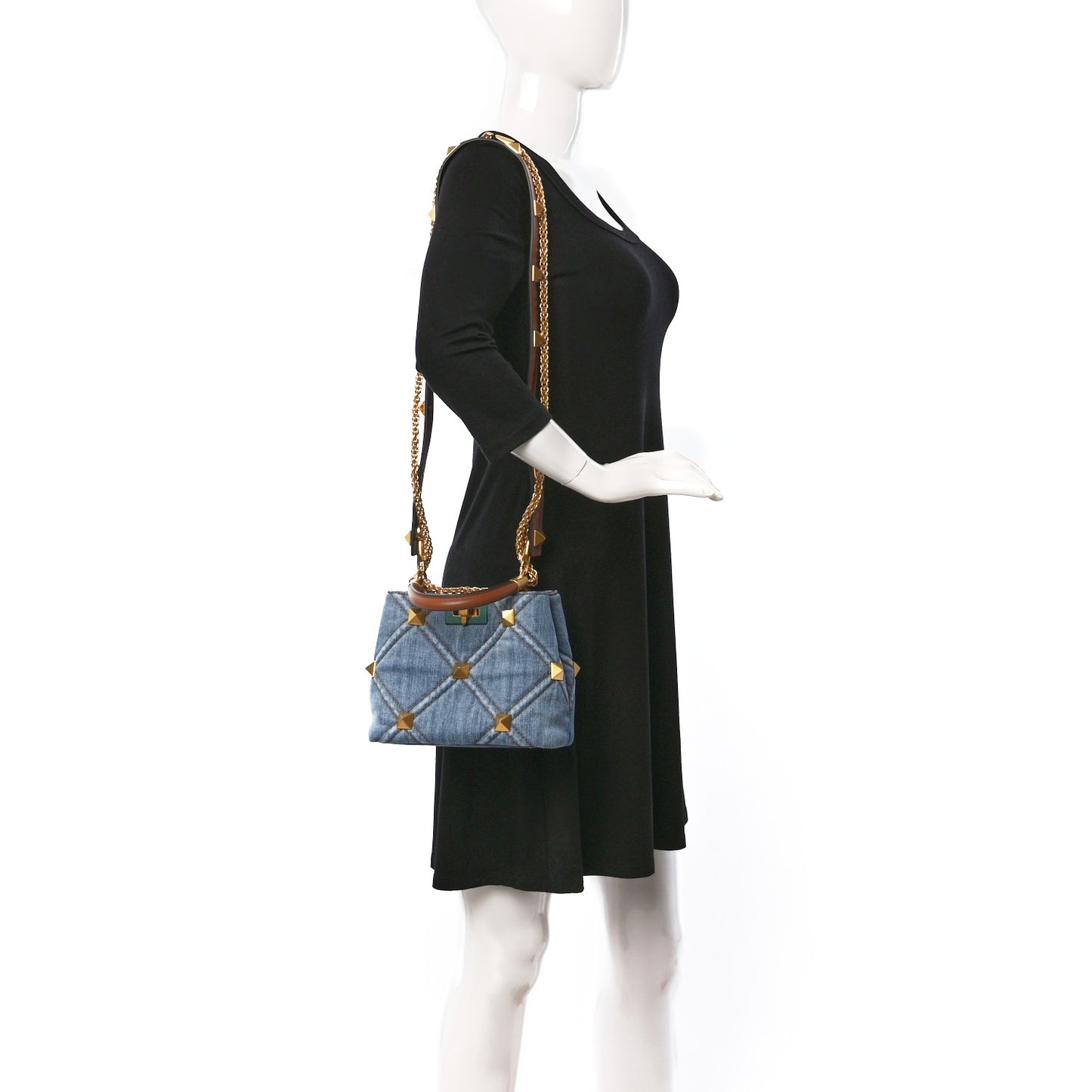 Denim Small Roman Stud The Handle Bag Light Denim Selleria