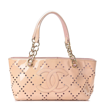 Chanel Patent Perforated CC Shopping Tote Beige 1 of 14