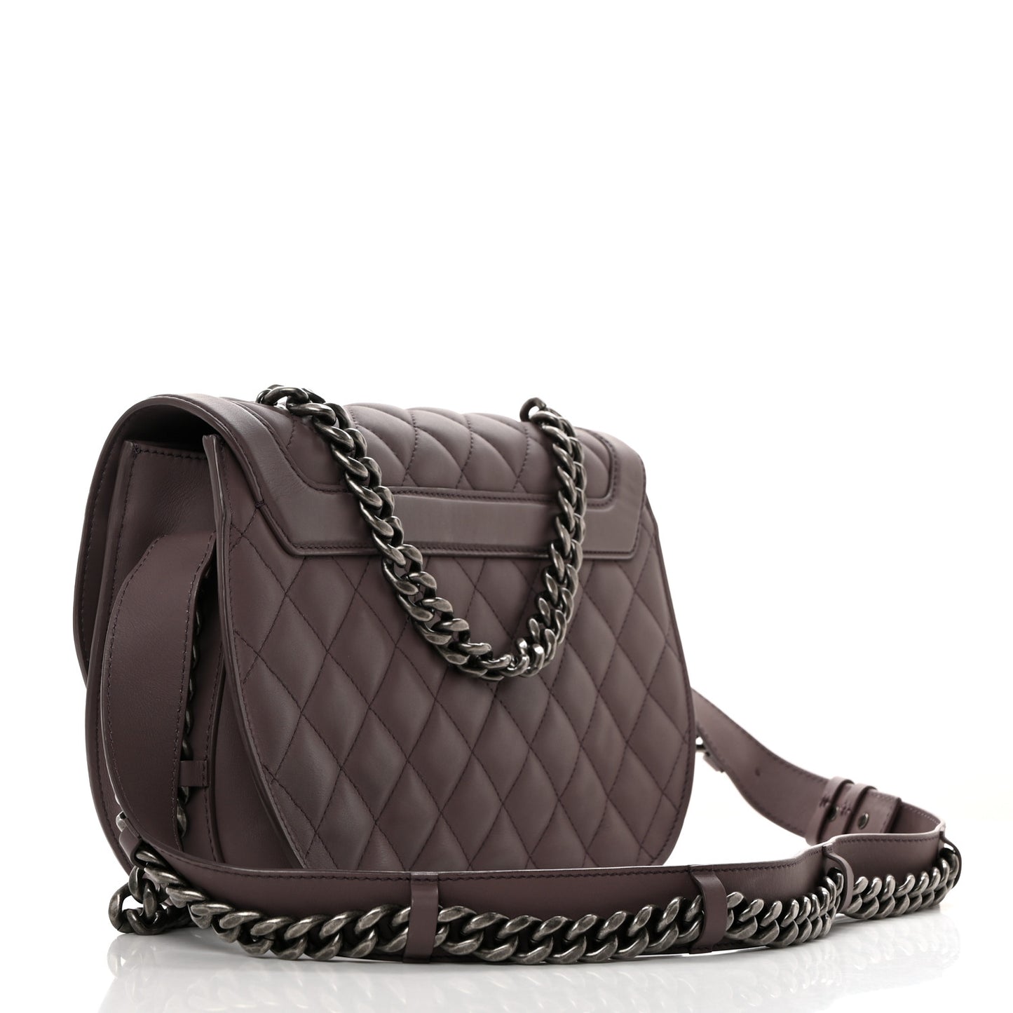 Calfskin Quilted Large Double Chained Messenger Flap Grey