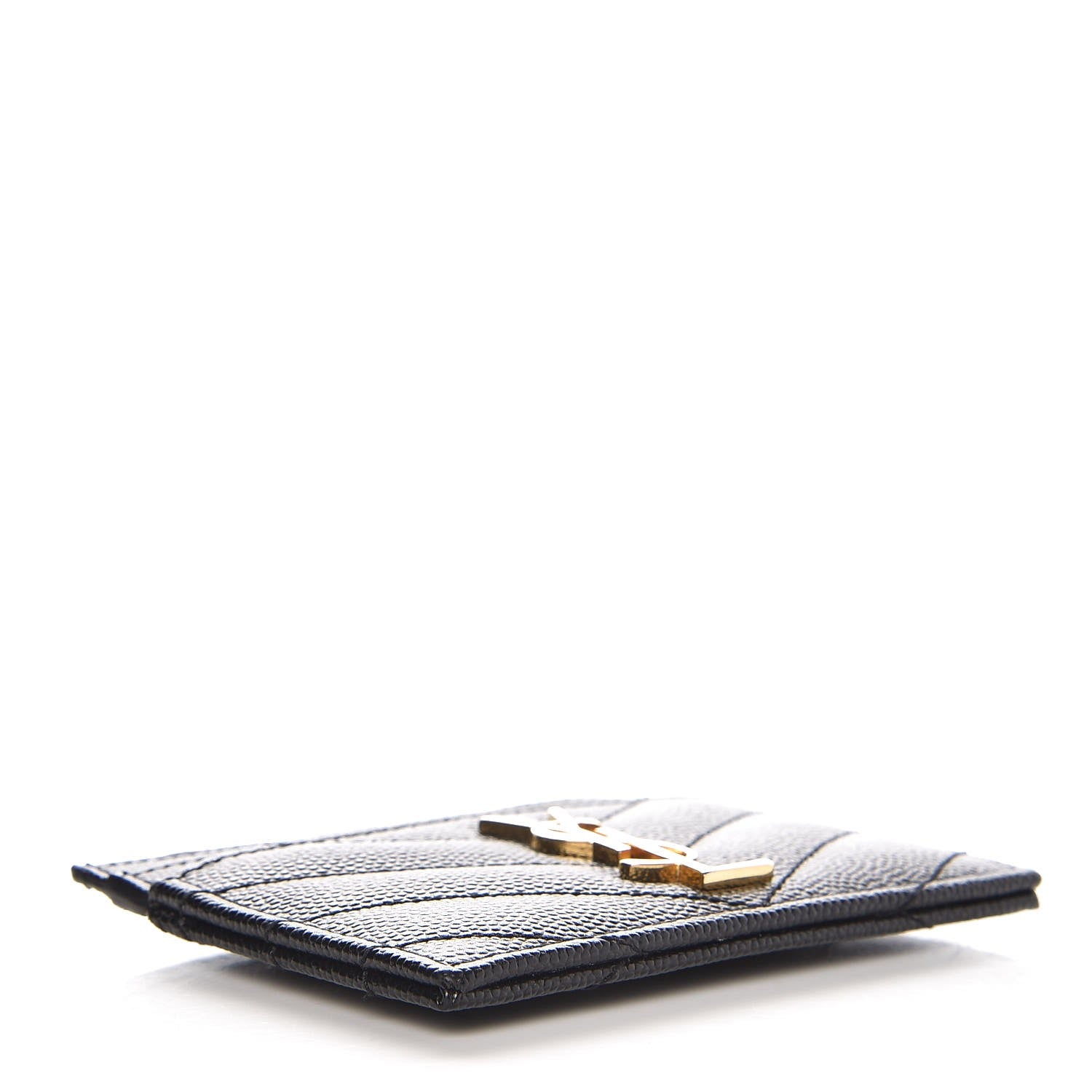 Saint Laurent Grain De Poudre Matelasse Chevron Monogram Credit Card Case Black 4 of 8