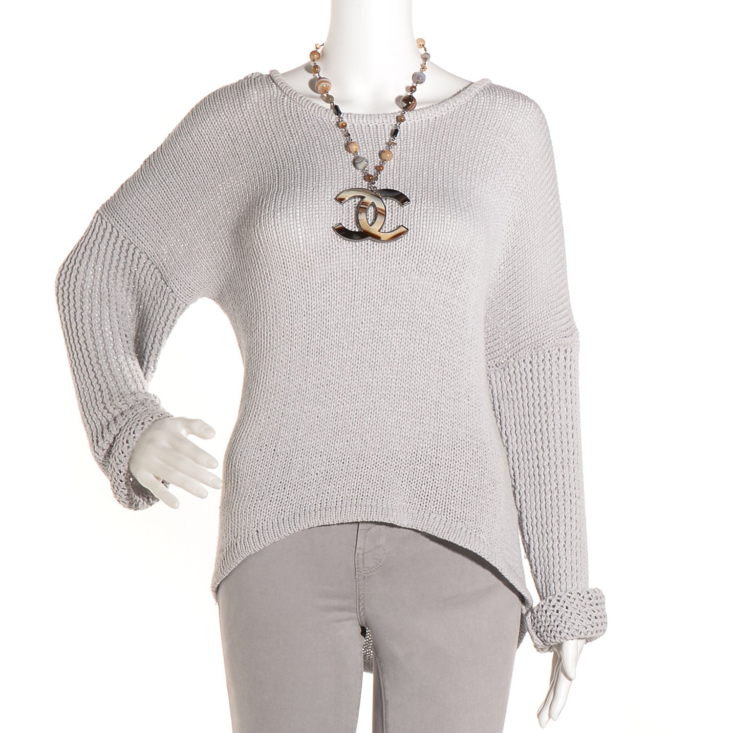 Chanel Agate Beaded Oversized CC Pendant Necklace 2 of 5