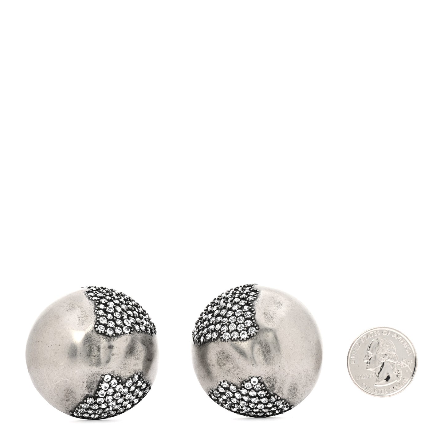 Brass Crystal Oversized Ball Clip On Earrings Silver