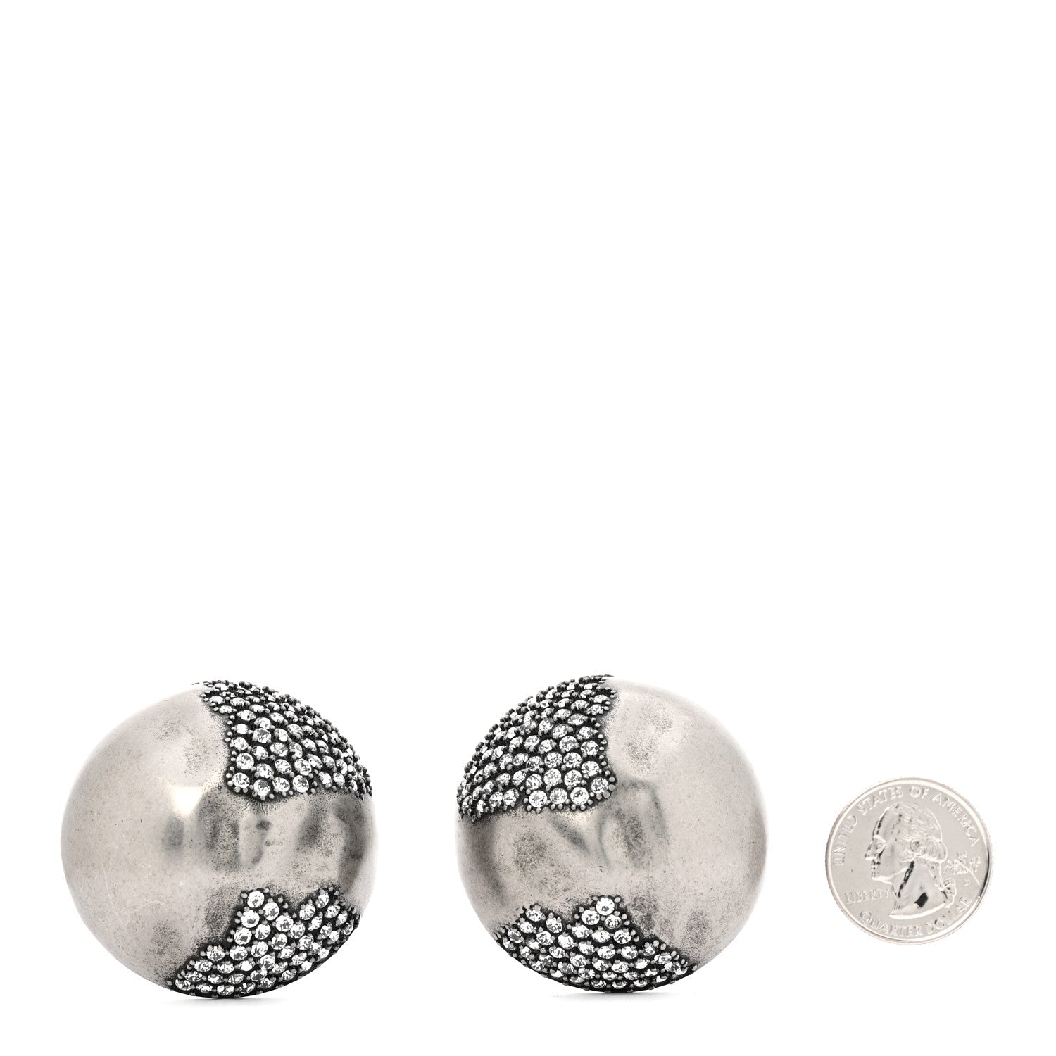 Saint Laurent Brass Crystal Oversized Ball Clip On Earrings Silver 2 of 4
