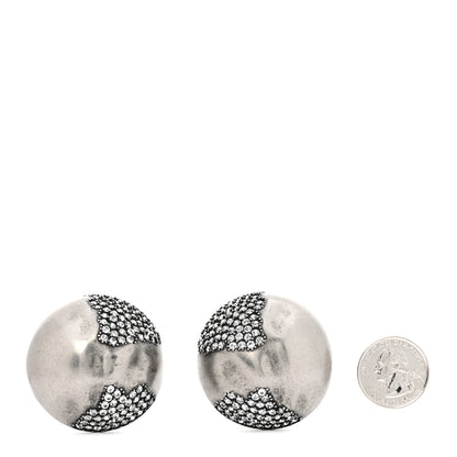 Saint Laurent Brass Crystal Oversized Ball Clip On Earrings Silver 2 of 4