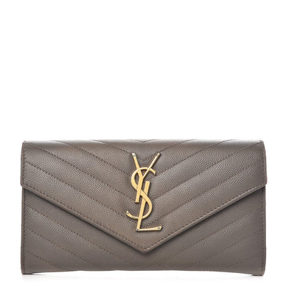 Saint Laurent Grain De Poudre Matelasse Monogram Flap Wallet Fog 1 of 12