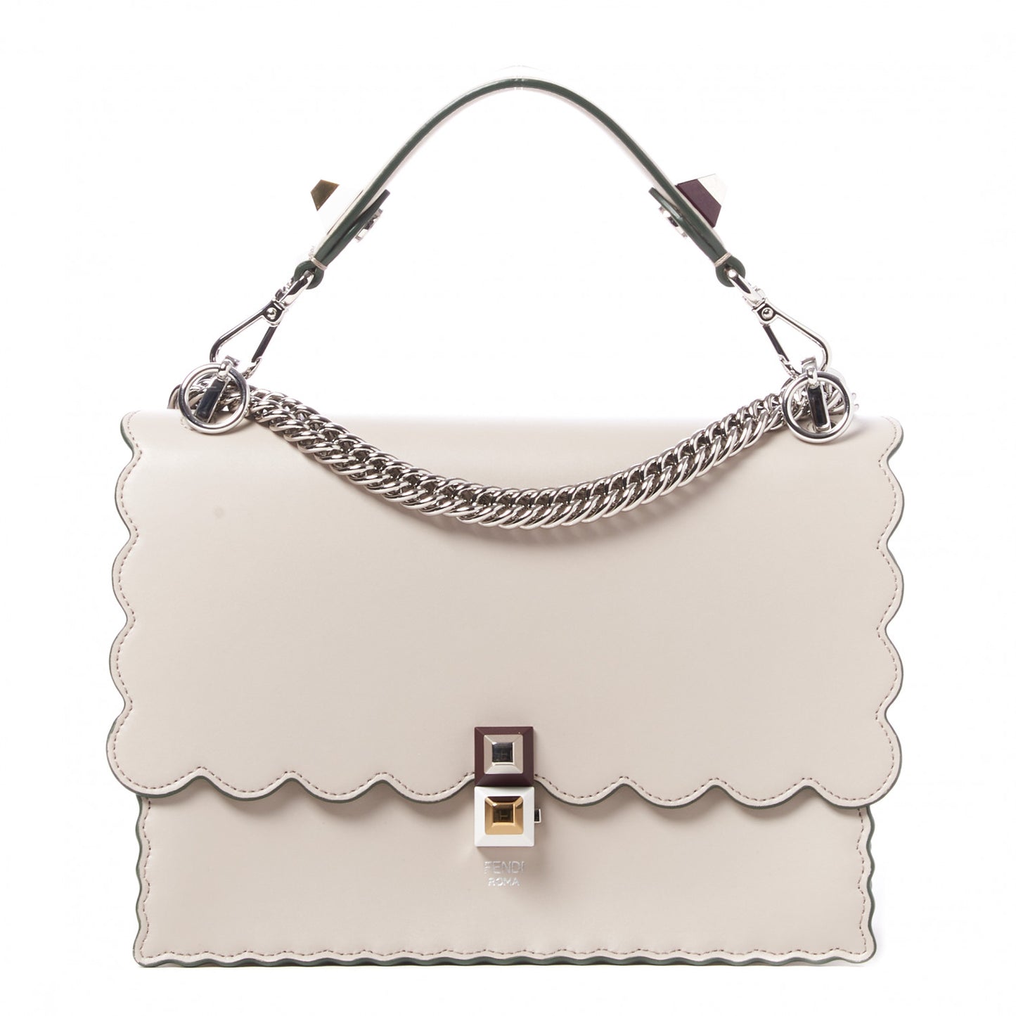 Vitello Liberty Scalloped Studded Kan I Shoulder Bag Grigio Polvere