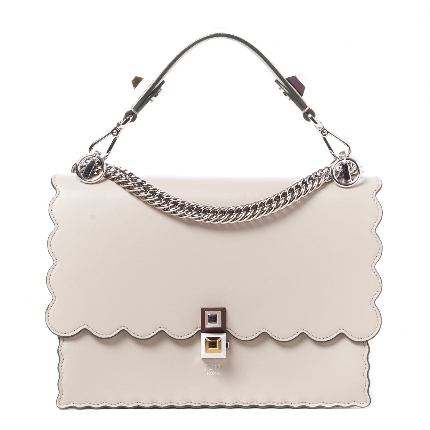 Fendi Vitello Liberty Scalloped Studded Kan I Shoulder Bag Grigio Polvere 1 of 8