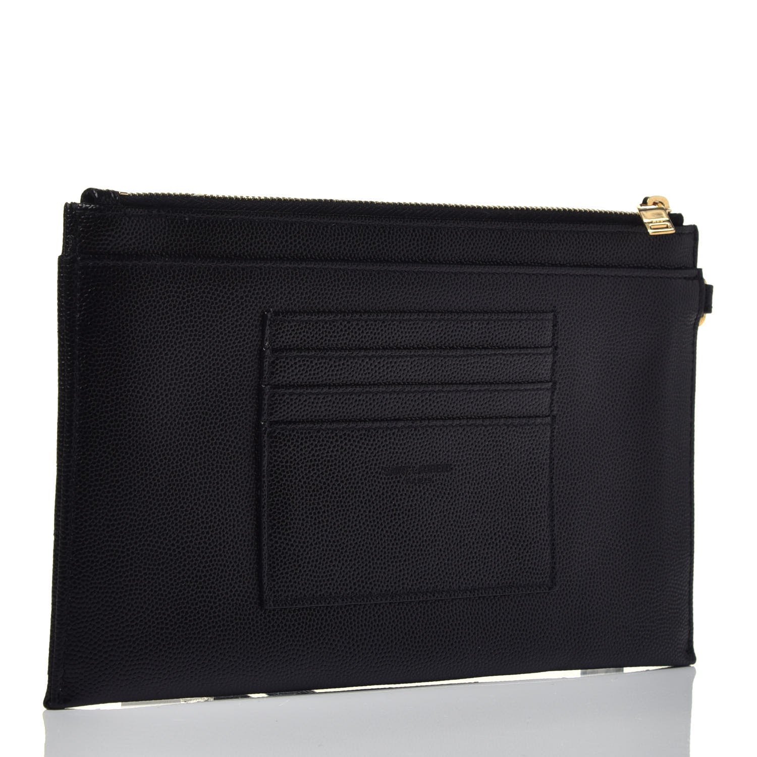 Saint Laurent Grain De Poudre Chevron Monogram Large Bill Pouch Black 3 of 7