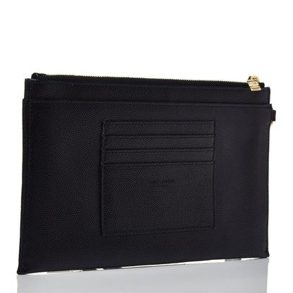 Saint Laurent Grain De Poudre Chevron Monogram Large Bill Pouch Black 3 of 7