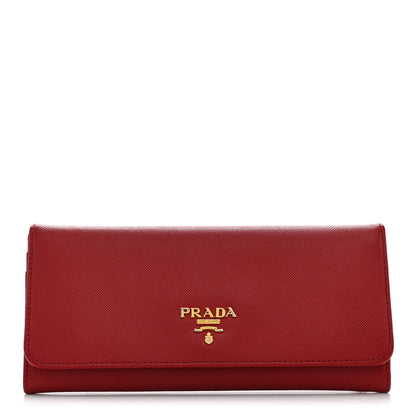 Prada Saffiano Metal Continental Flap Travel Wallet Fuoco 1 of 10
