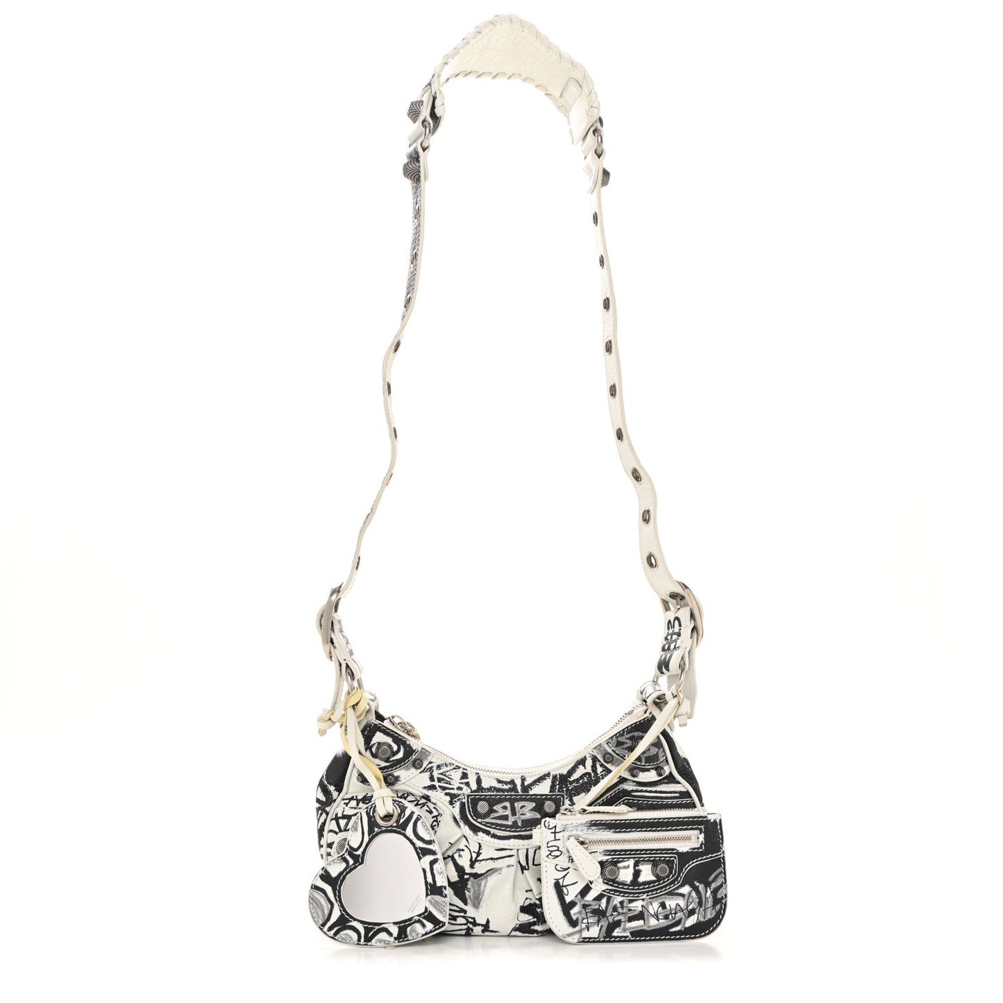Agneau Arena Graffiti Le Cagole Shoulder Bag XS White Black