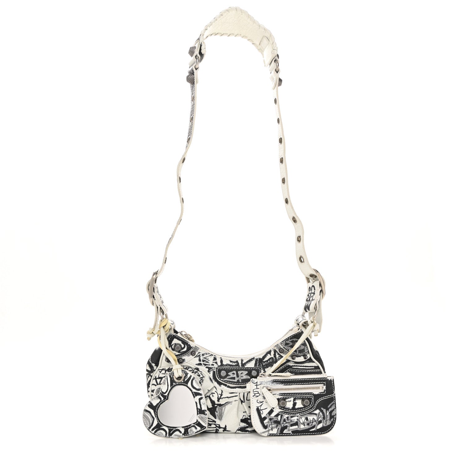 Balenciaga Agneau Arena Graffiti Le Cagole Shoulder Bag XS White Black 3 of 15