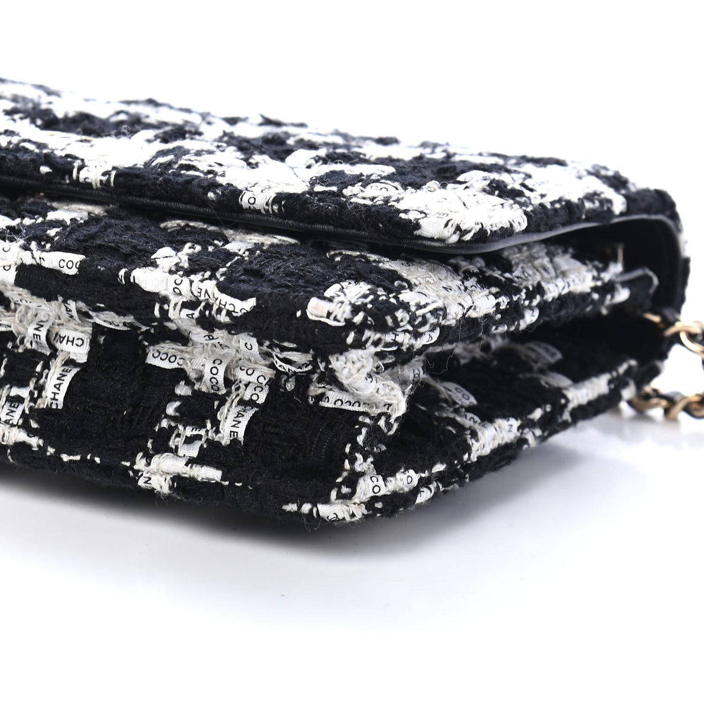Tweed Quilted Wallet On Chain WOC Black Ecru White