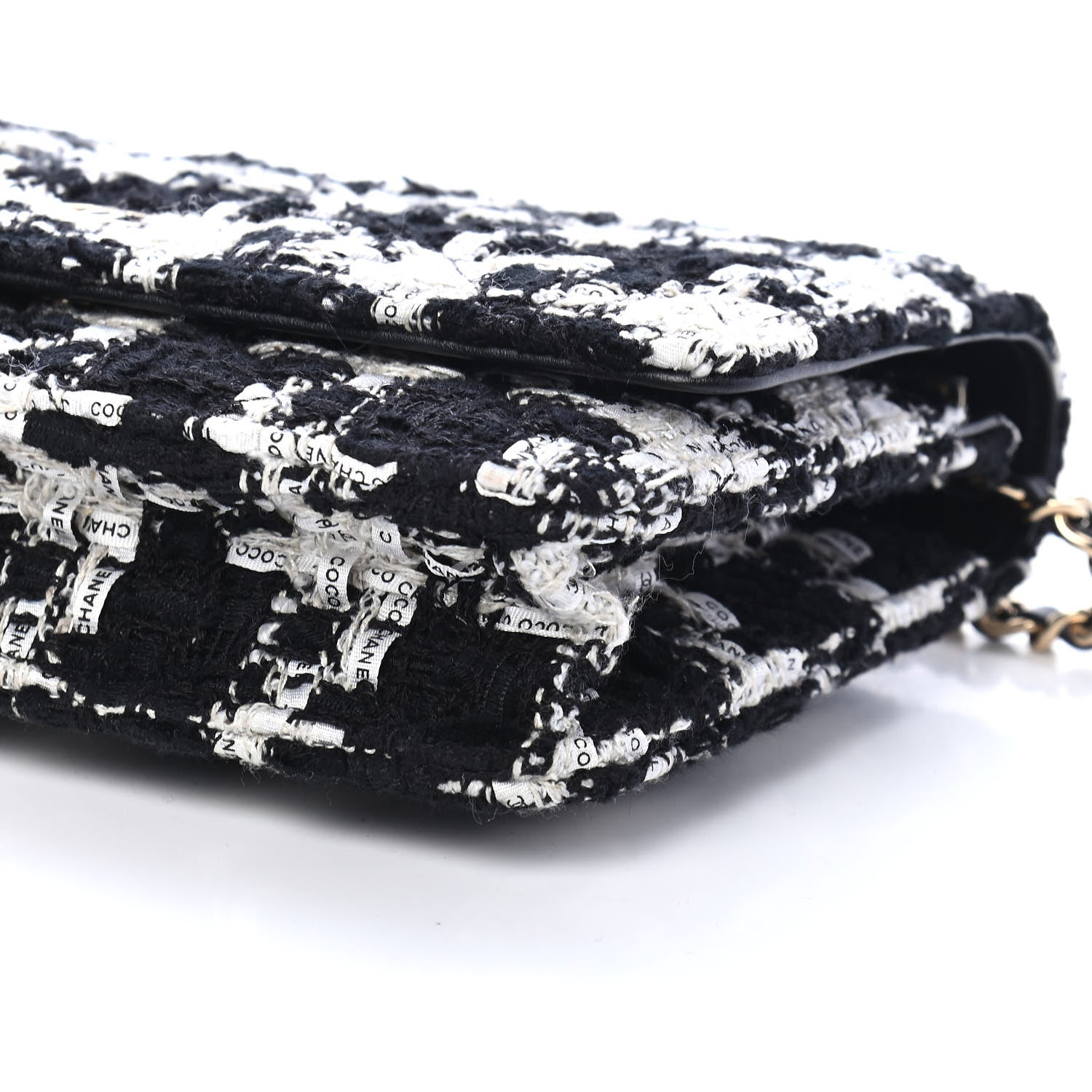 Chanel Tweed Quilted Wallet On Chain WOC Black Ecru White 10 of 10
