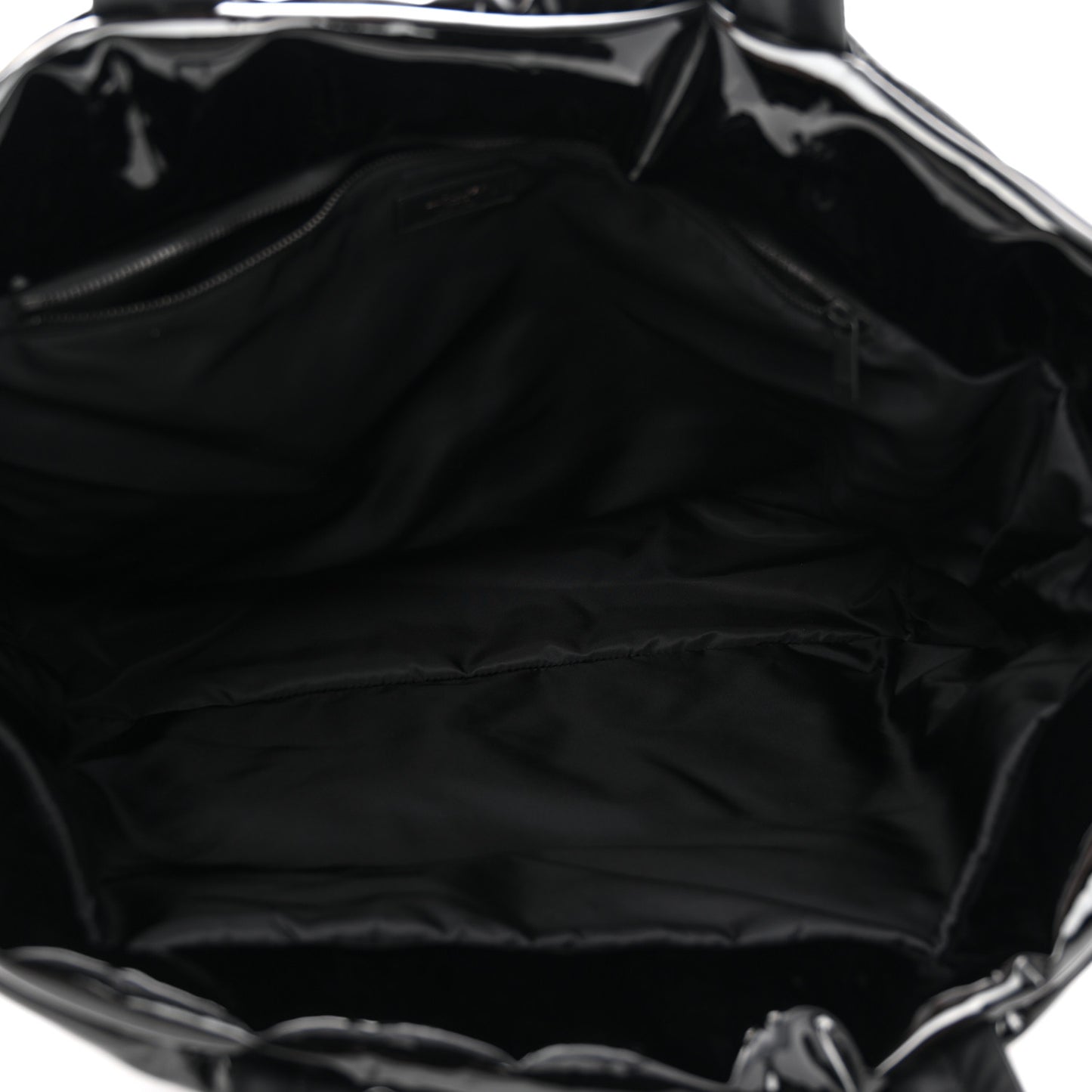 Patent Wide Puffer Maxi Tote Black
