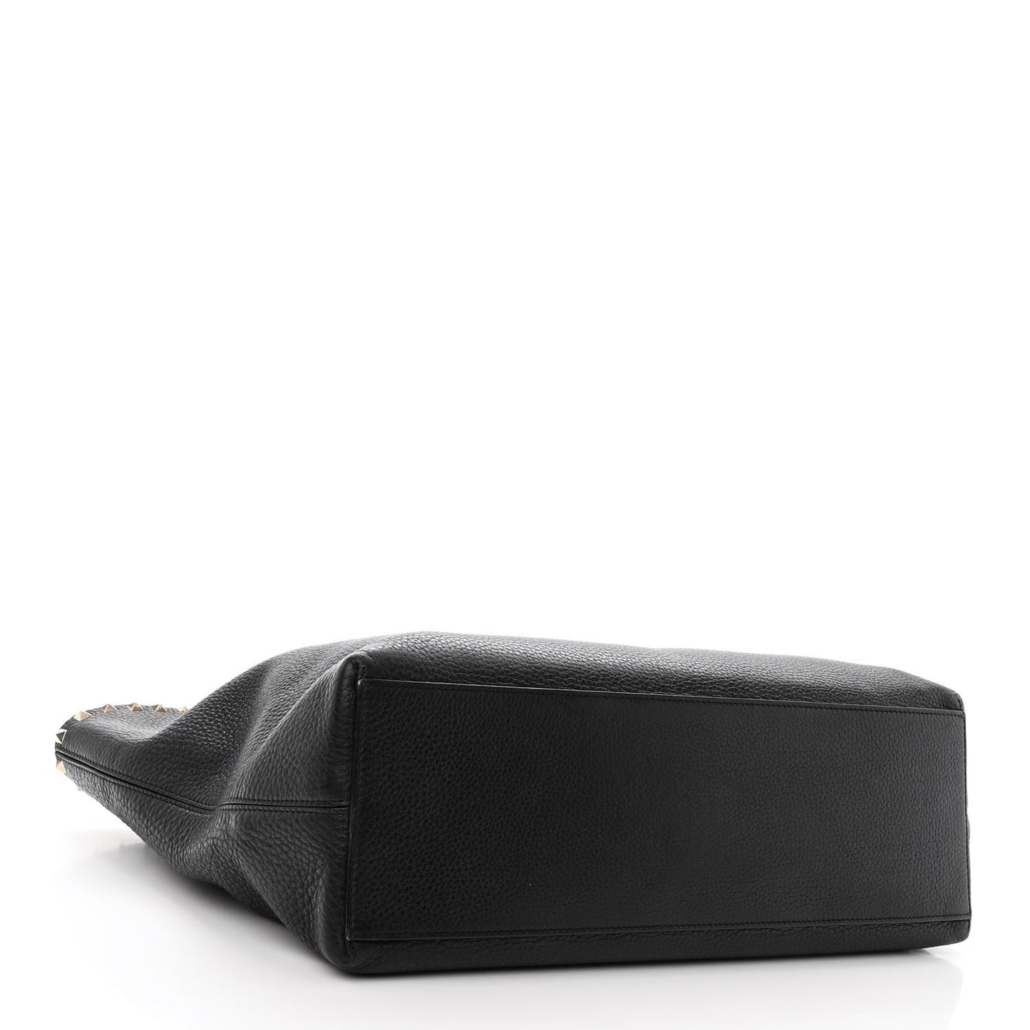 Grained Calfskin Rockstud Shoulder Tote Black
