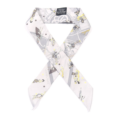 Hermes Silk Ex-Libris Les Parisie Twilly Gris Perle Jaune Soufre 1 of 4