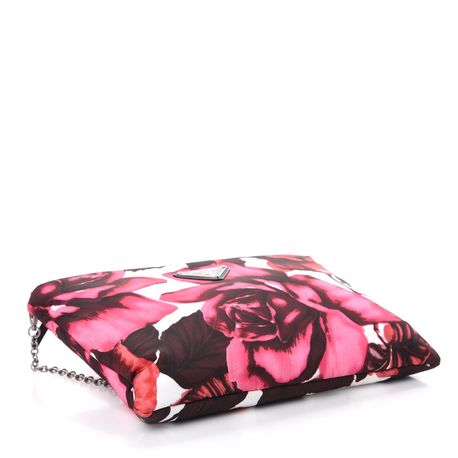 Prada Tessuto Soft Nylon Rose Print Small Chain Clutch Pink 4 of 8