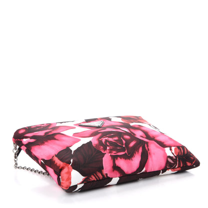 Prada Tessuto Soft Nylon Rose Print Small Chain Clutch Pink 4 of 8