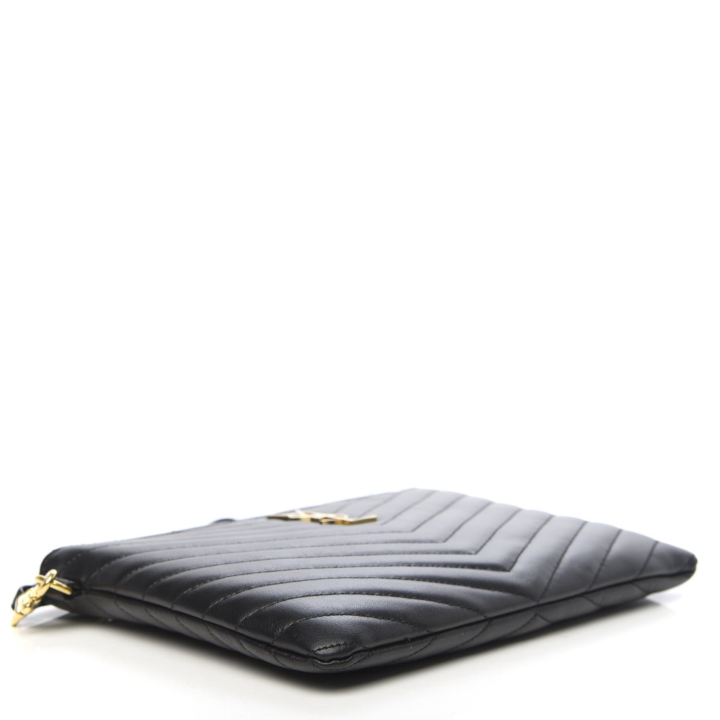 Calfskin Matelasse Chevron Monogram A5 Wristlet Black