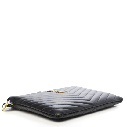 Saint Laurent Calfskin Matelasse Chevron Monogram A5 Wristlet Black 4 of 7