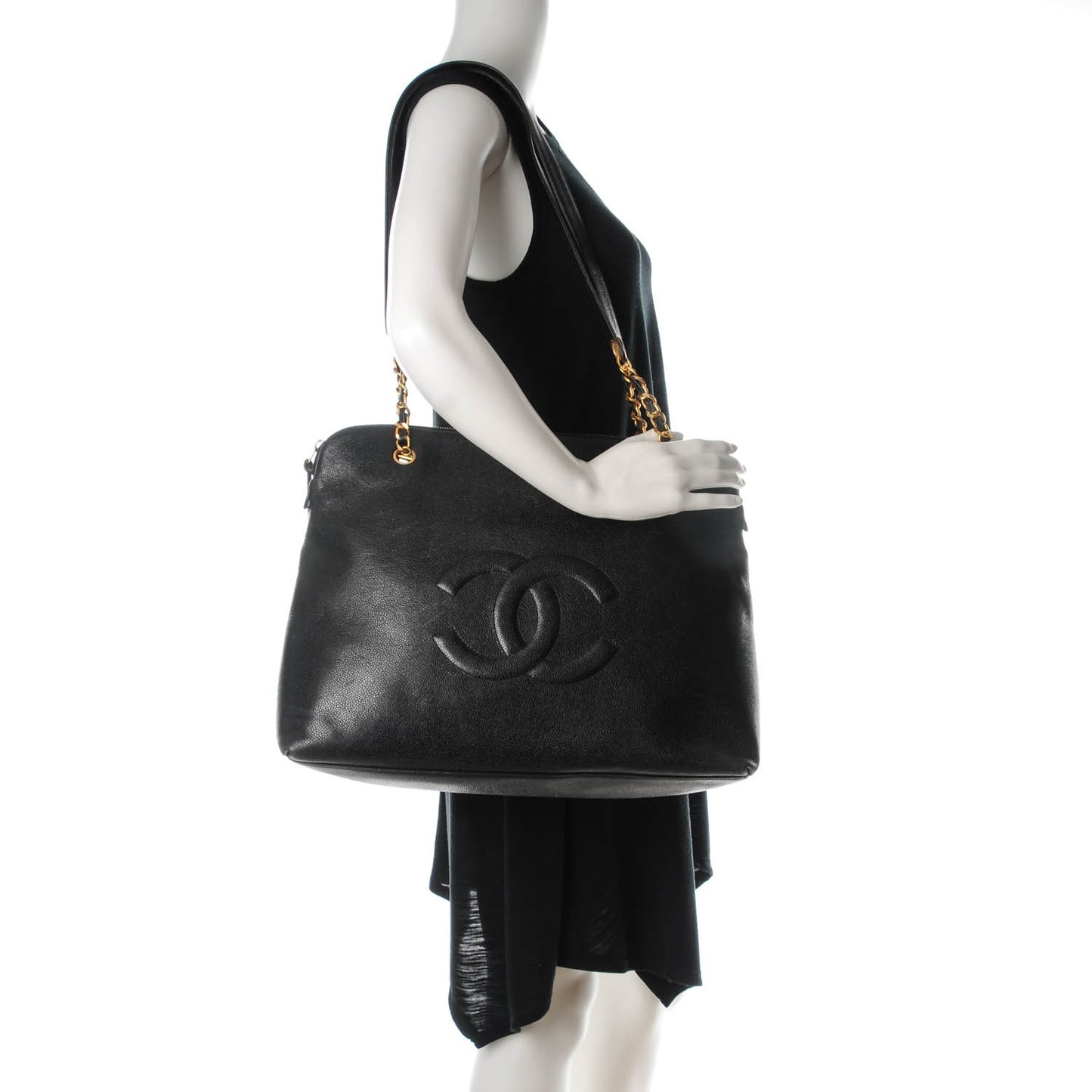 Caviar Large CC Shoulder Bag Black