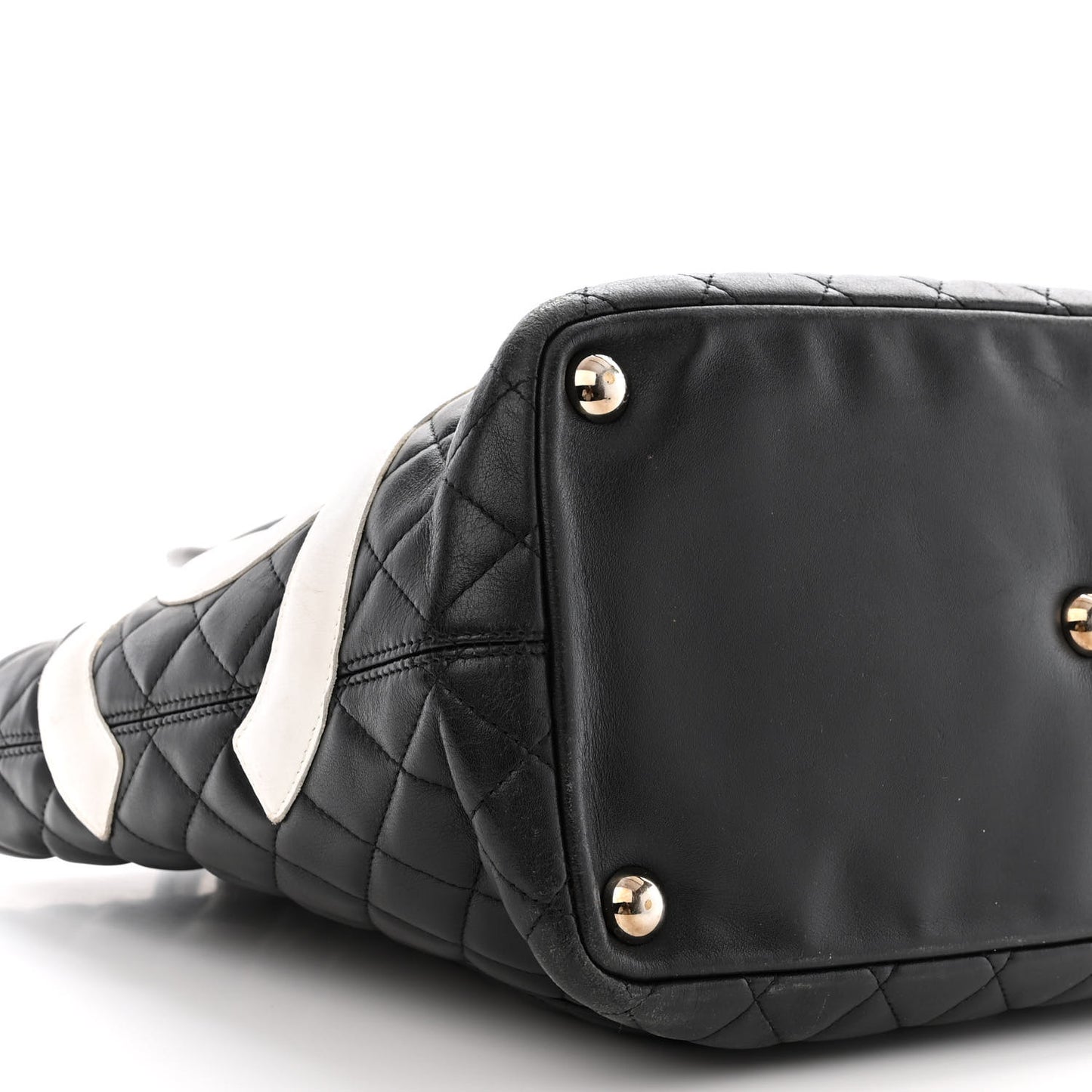 Calfskin Quilted Large Cambon Tote Black White