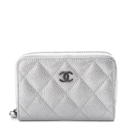 Chanel Metallic Caviar Quilted Zip Coin Purse Silver 1 of 11