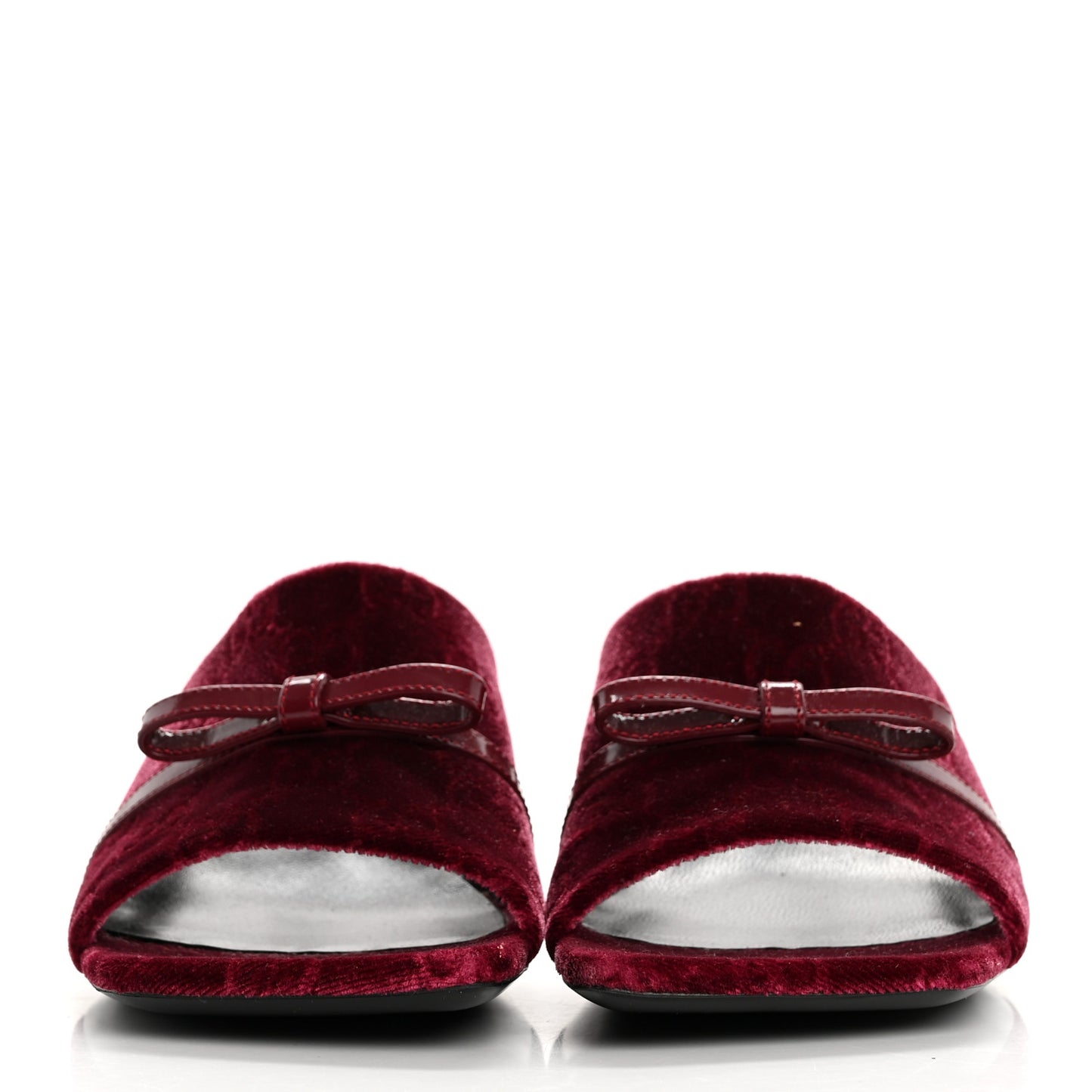 New Velvet Ashmir Regent Calfskin GG Monogram Square Toe Bow 45mm Slide Sandals 36.5 Red Grape