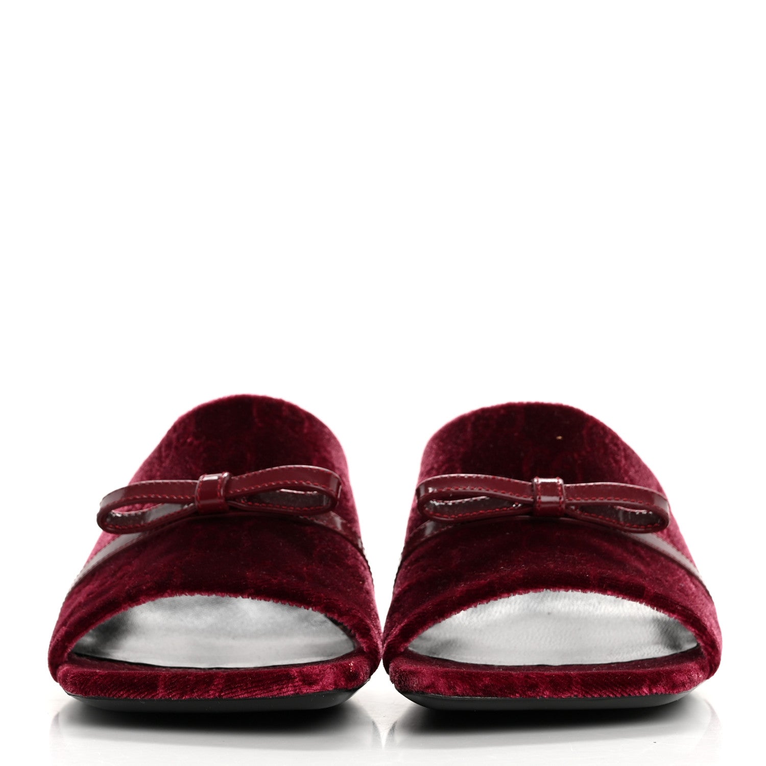 Gucci New Velvet Ashmir Regent Calfskin GG Monogram Square Toe Bow 45mm Slide Sandals 36.5 Red Grape 3 of 9