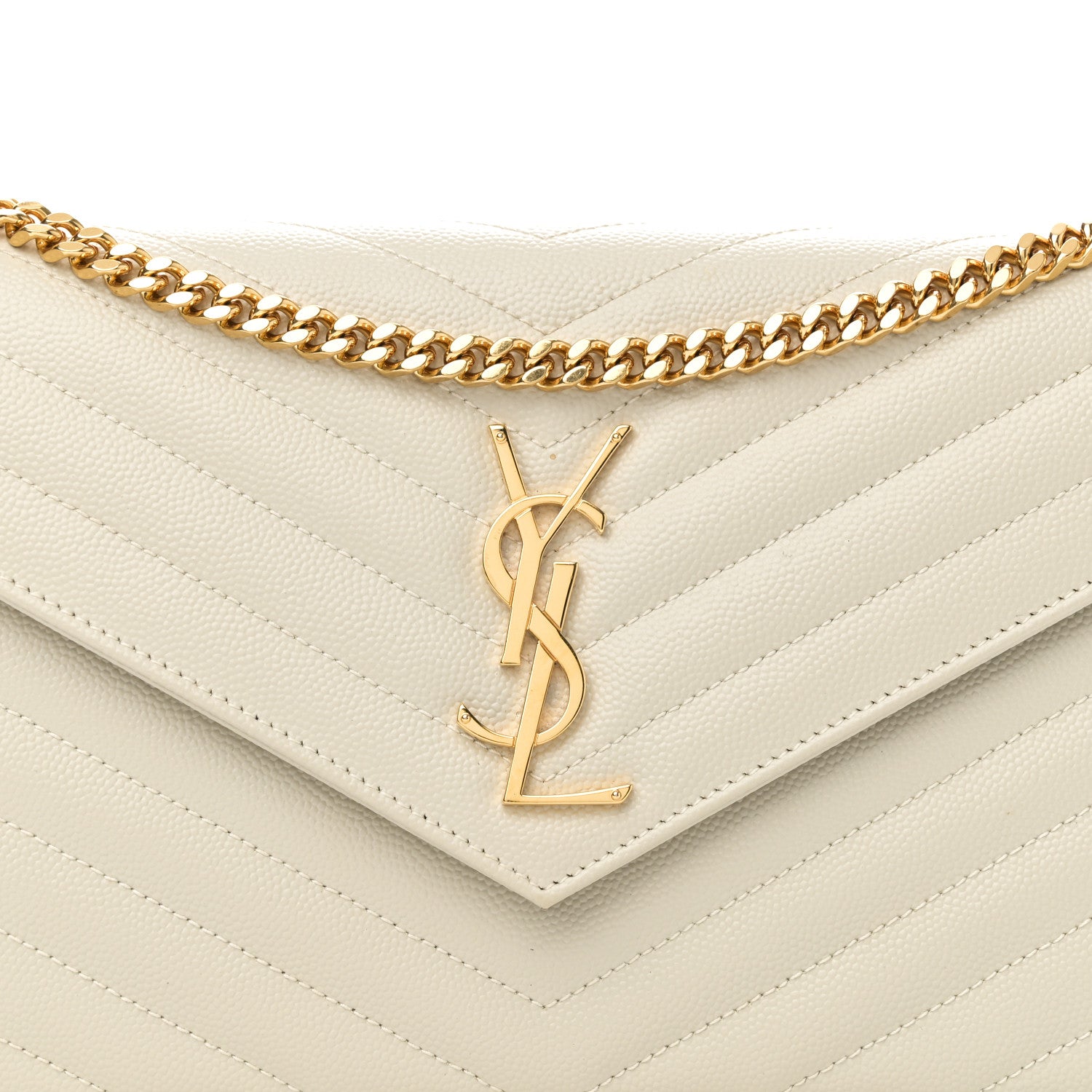 Saint Laurent Grain De Poudre Matelasse Chevron Monogram Chain Wallet Crema Soft 7 of 10