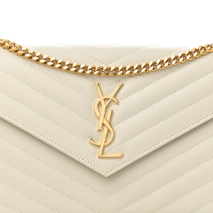 Saint Laurent Grain De Poudre Matelasse Chevron Monogram Chain Wallet Crema Soft 7 of 10