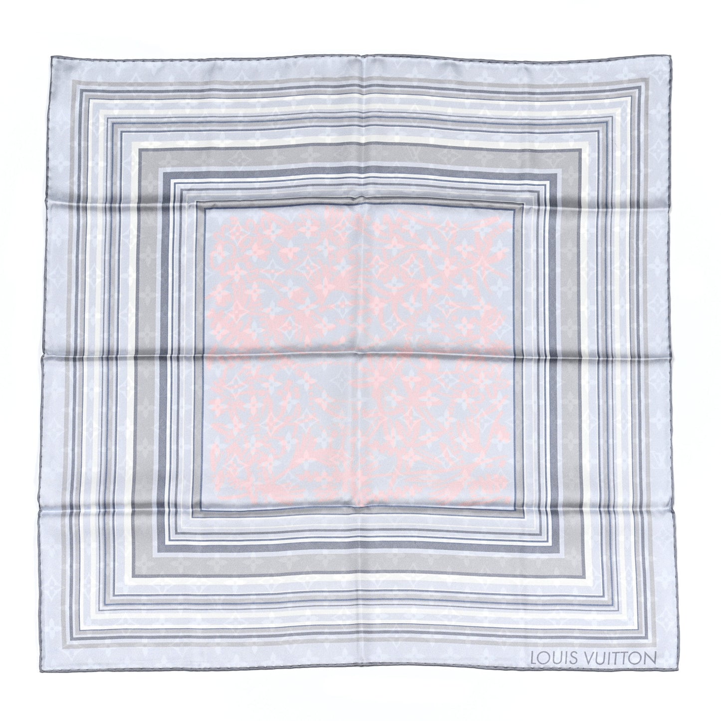 Silk LV Monogram Square Scarf Grey