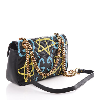 Gucci Calfskin Matelasse GucciGhost Small GG Marmont Shoulder Bag Black New Acquamarine 3 of 8
