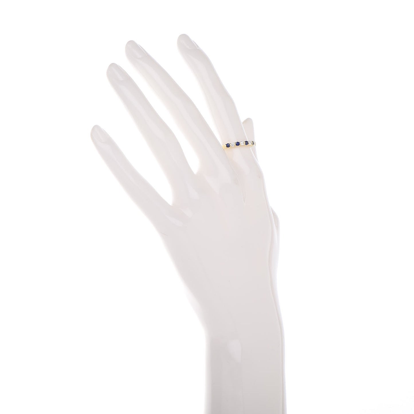18K Yellow Gold Diamond Blue Sapphire Band Ring 50 5.5