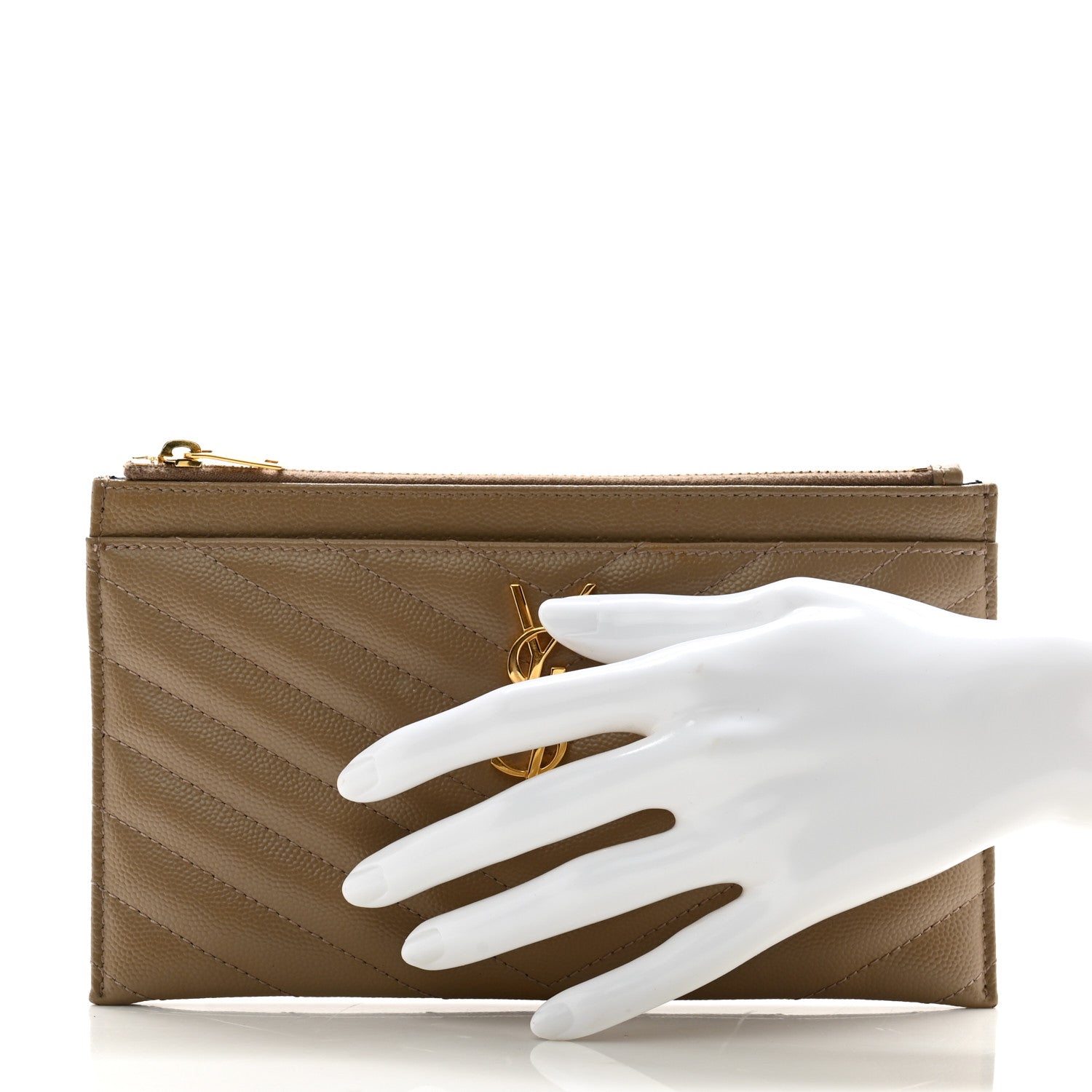 Saint Laurent Grain De Poudre Chevron Monogram Bill Pouch Dusty Grey 2 of 11