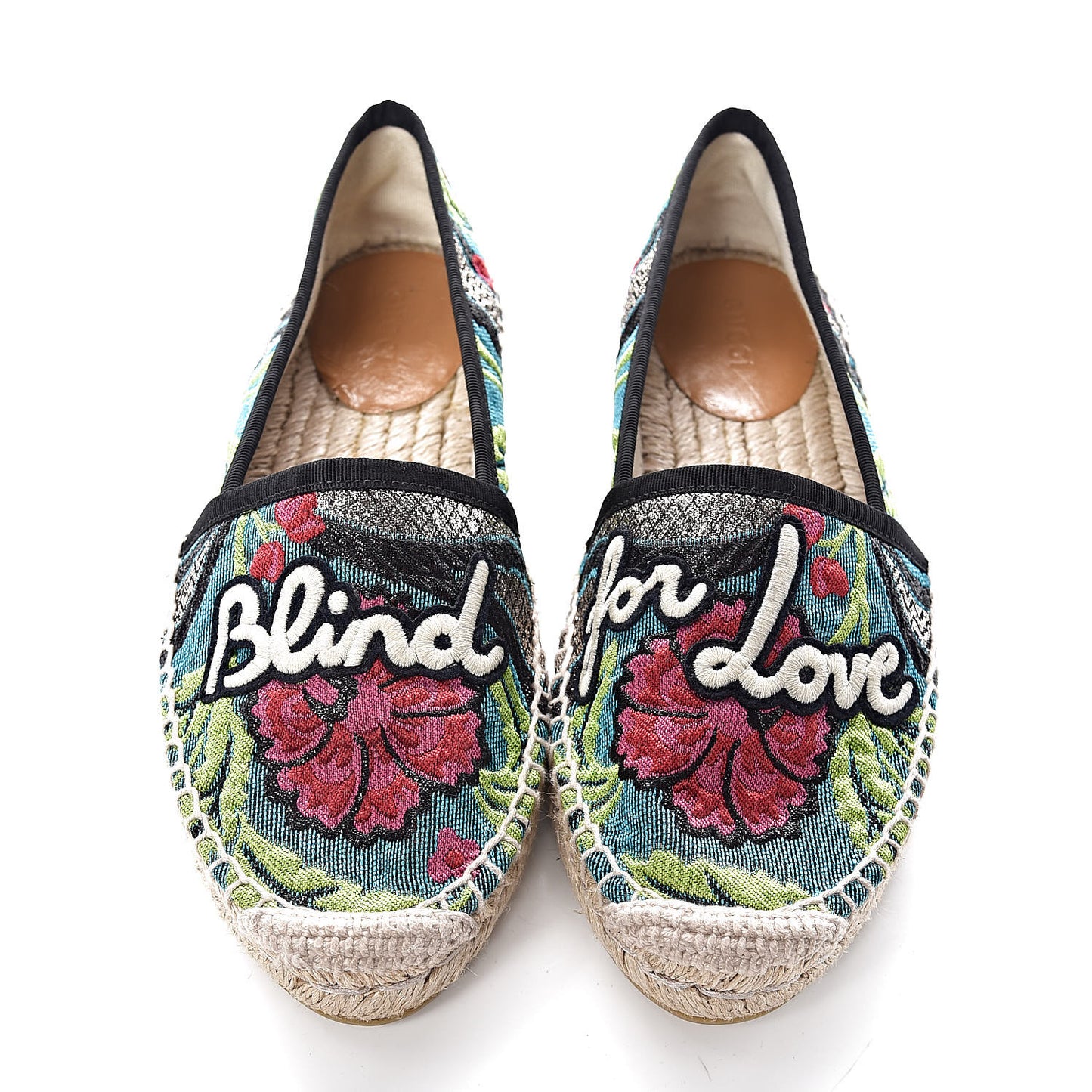 Tapestry Brocade Blind For Love Espadrilles 35.5 Acquamarine Green Black