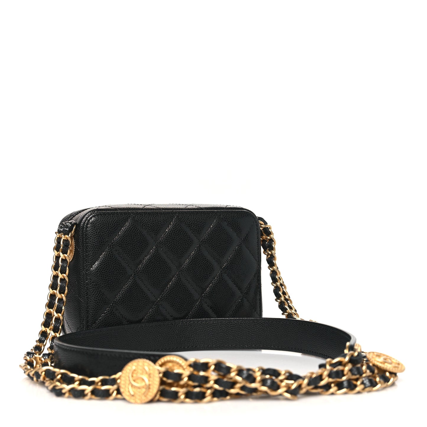 Caviar Quilted Twist Your Buttons Clutch With Chain Black