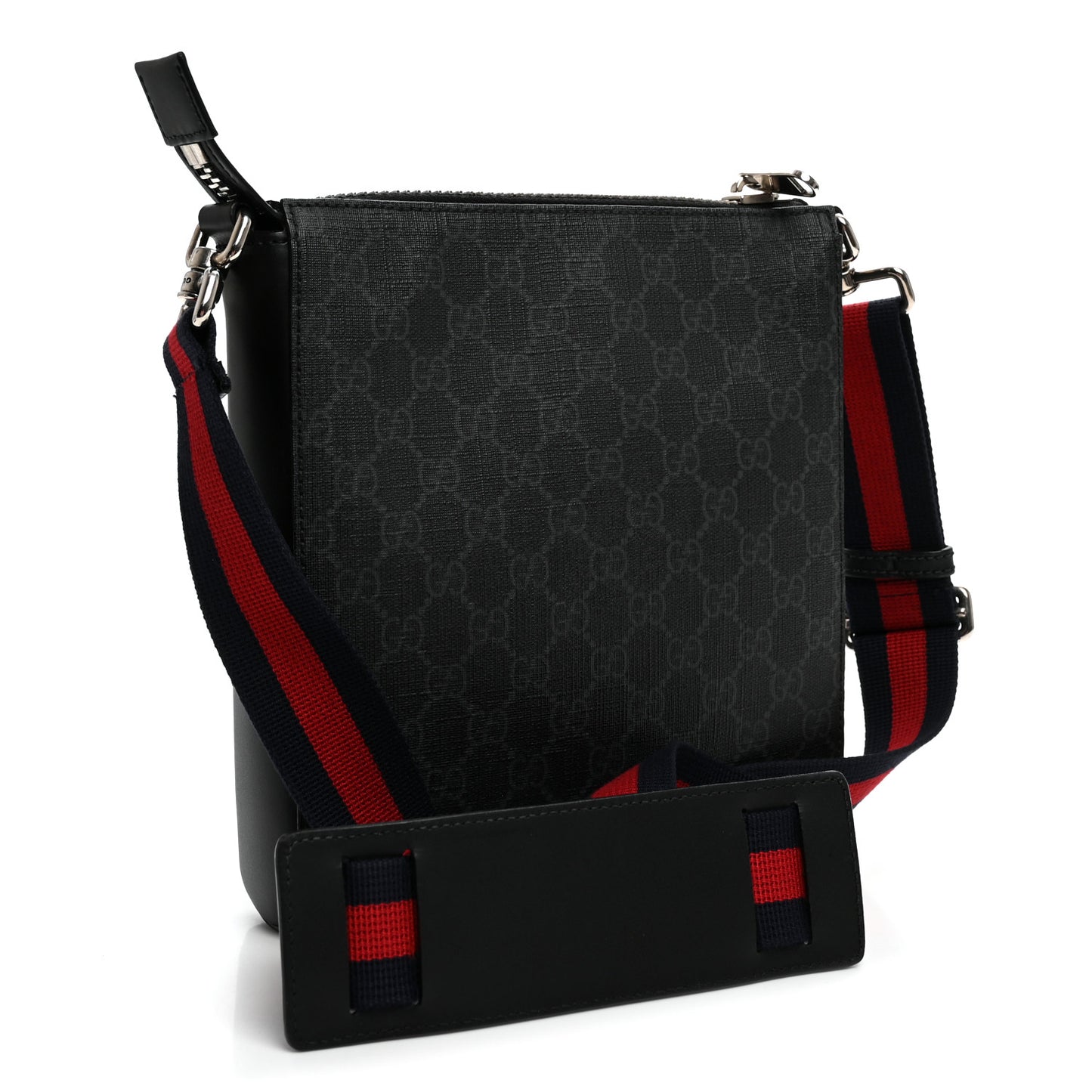 GG Supreme Monogram Web Small Flat Messenger Bag Black Grey