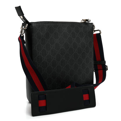 Gucci GG Supreme Monogram Web Small Flat Messenger Bag Black Grey 3 of 9