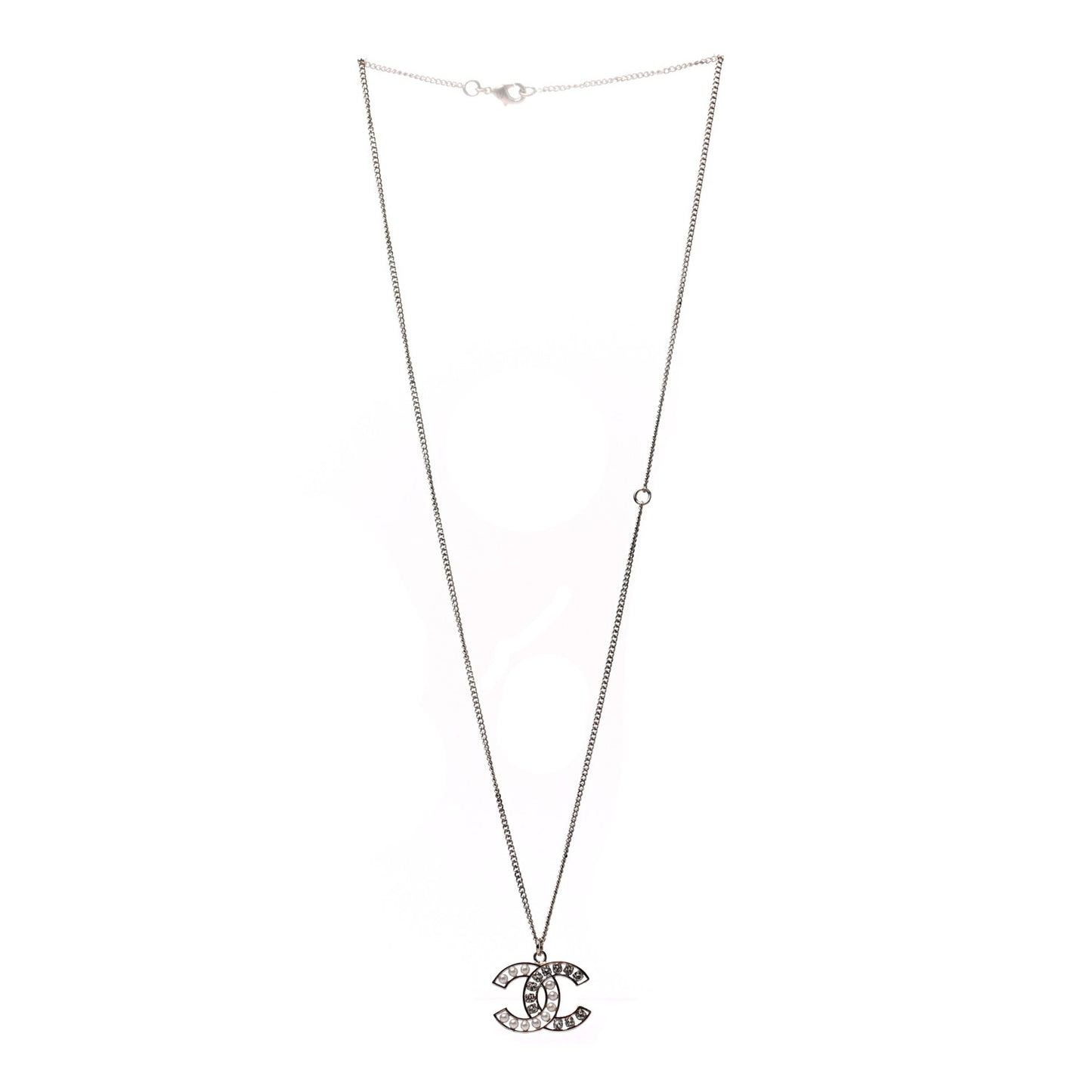 Pearl Crystal CC Pendant Necklace Gold