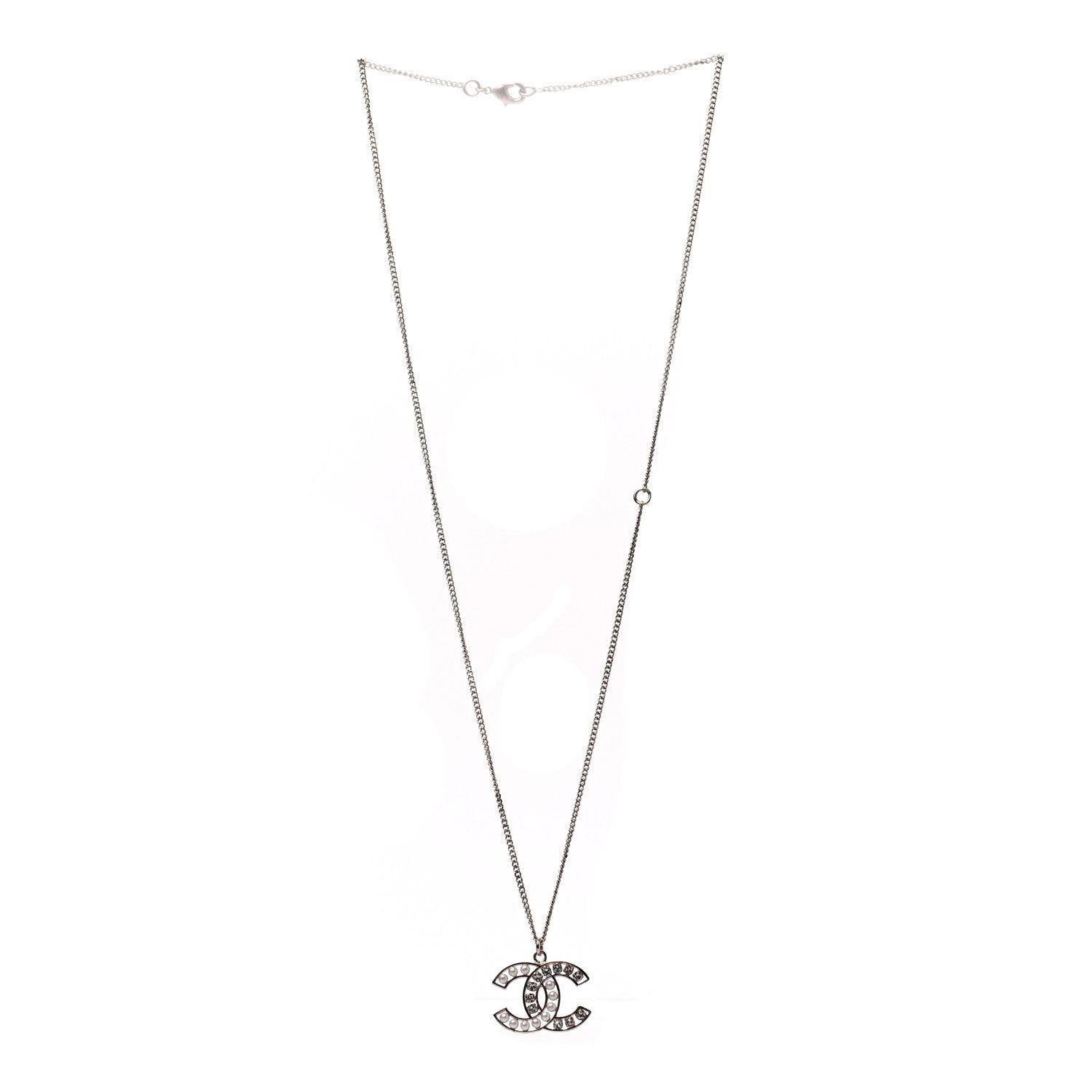 Chanel Pearl Crystal CC Pendant Necklace Gold 3 of 5